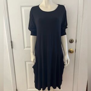 Betabrand Woman's Black Jersey Knit Lagon Look Long Sleeve Midi Dress Sz XL